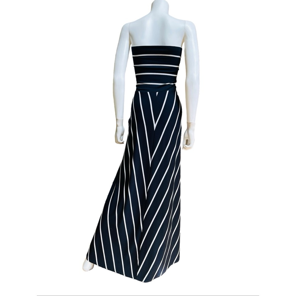 Navy and White Vintage Striped Strapless Maxi A-line Dress, S - Picture 3 of 7